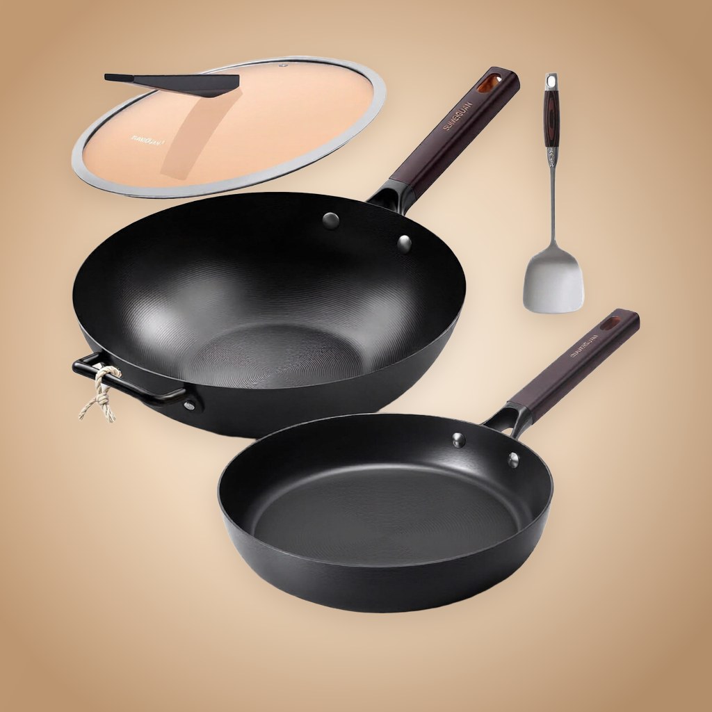 Carbon steel wok and frying pan two-pack &mdash; SUMEIGUAN Amazon listing