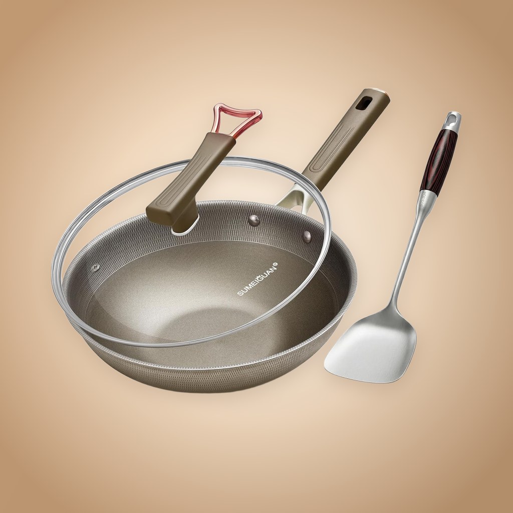 13-inch titanium hybrid wok with glass lid and spatula &mdash; SUMEIGUAN Amazon listing